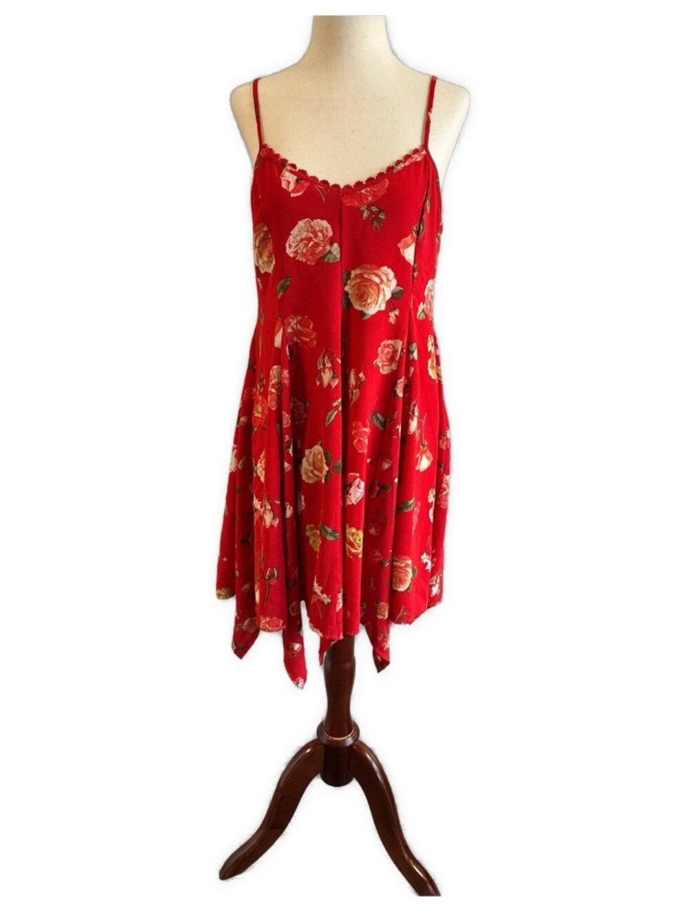 Taylor & Sage Red Floral Spaghetti Strap Mini Dress Women’s V Neck Rose Print